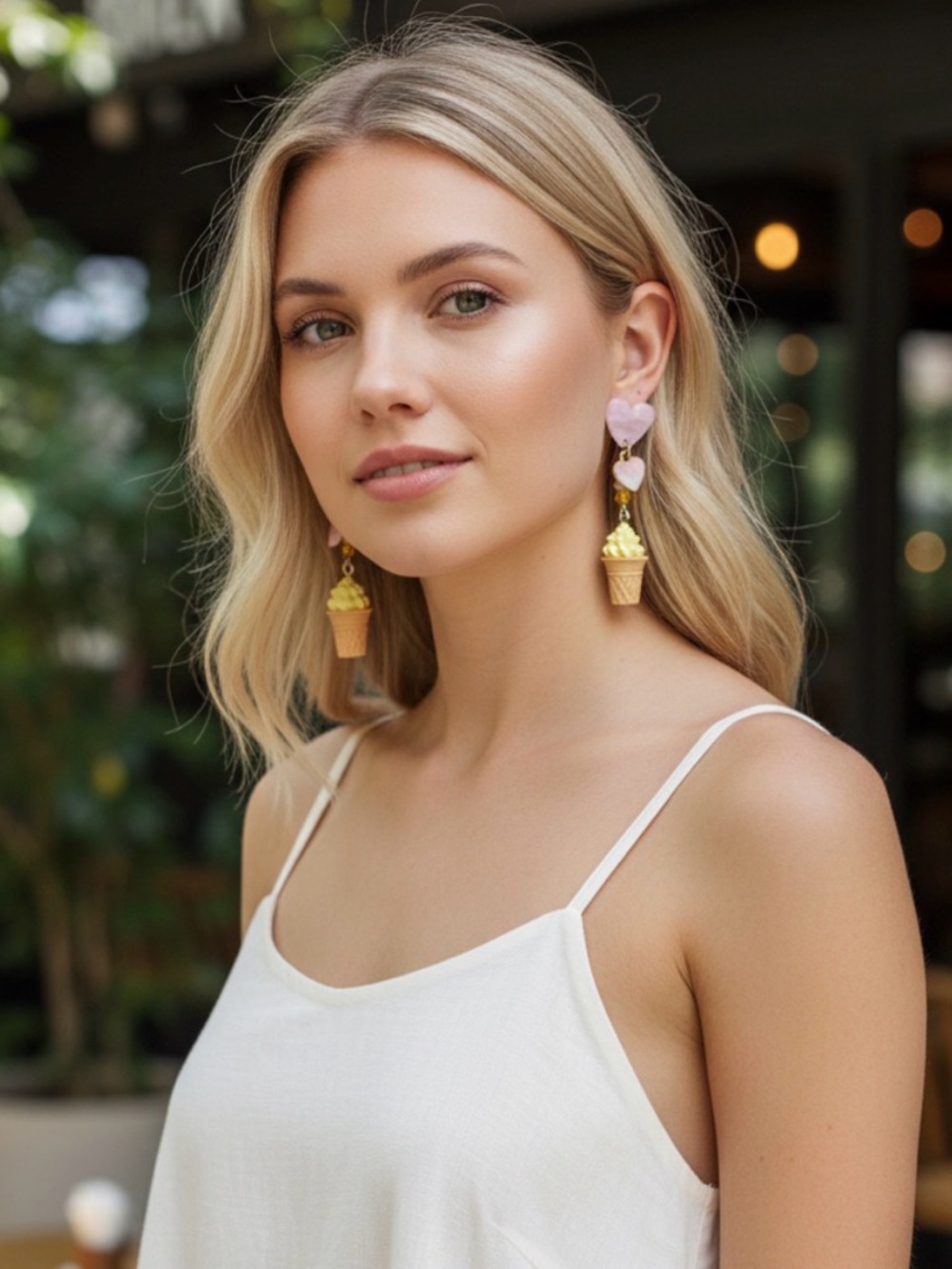 Heart Stud  Dangle Soft Lemon Cream Ice Cream Frozen Yogurt Cone Earrings